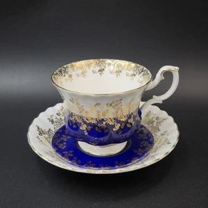 Royal Albert "Regal Series" Cobalt Blue Bone China Montrose Tea Cup And Saucer - Picture 1 of 16
