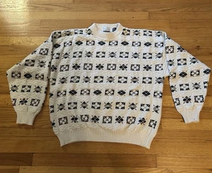 Vintage Bill Blass Pullover Herren XL Geometrisch Pulli Strick Abstrakt Beige Grün - Bild 1 von 6