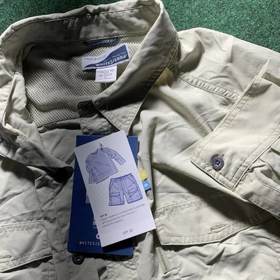 White Sierra Button Shirt Mens LARGE Khaki UPF 30 Fishing Insect Shield L/S - Image 1 of 4