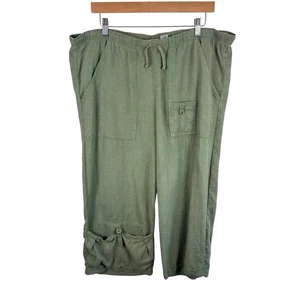 Pantalones de salón Chico's 100 % lino verde con cordón tiro alto recortados capri talla L - Imagen 1 de 7