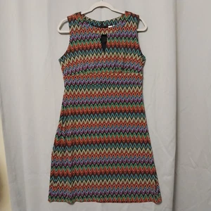 Emma & Michele dress Womens Medium Multicolor chevron striped keyhole 70s Retro - Picture 1 of 7