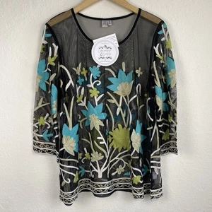 Blusa túnica bordada artística de lana transparente de perejil y salvia para mujer 1X Plus NUEVA - Imagen 1 de 8