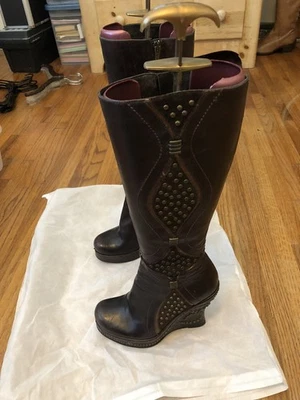 Y2k El Dantes Leather w/Suede Studded Platform Boots Brown Size 36 US 5.5 Spain - Image 1 of 4