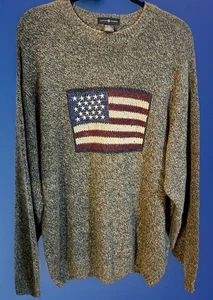 Vintage Cotton Traders🇺🇸Sweater Men XL Brown USA American Flag Heavy EUC Wool - Picture 1 of 24