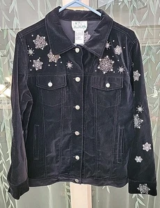 X-mas Jacket Vtg The Quacker Factory Women's Sm. Velour Cotton Embellished  38"  - Picture 1 of 14