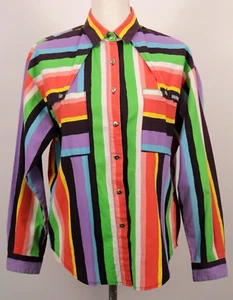 VTG Women's 90s Colorful Roughrider Rainbow Stripe Western Shirt Sz M/L 1990s - Picture 1 of 13