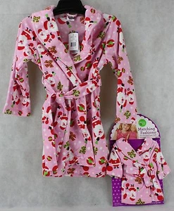 Dollie & Me Christmas Robe Pink Santa Claus & Bows Matching Doll Robe Size 5 - Picture 1 of 1