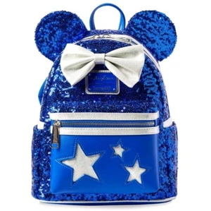 Loungefly Minnie Mouse Sequined Wishes Come True Blue Mini Backpack NWT - Picture 1 of 4