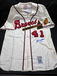 Camiseta deportiva firmada por Eddie Matthews 512 HR's Braves Mitchell & Ness Auto Beckett certificado de autenticidad - Imagen 1 de 7