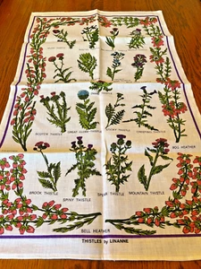 Vintage reines irisches Leinen Geschirrtuch 17 Disteln 3 Heidekraut Linanne 31"x18,5" Irland - Bild 1 von 13