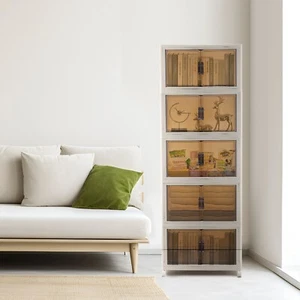 Gabinete de almacenamiento apilable de plástico de 5 capas con cajón de almacenamiento de 4 ruedas 70" - Imagen 1 de 10