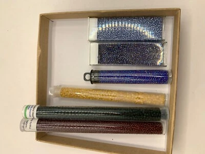 5 Packs of Seed Beads Blue Opalescent Black Red Gold - Image 1 of 4