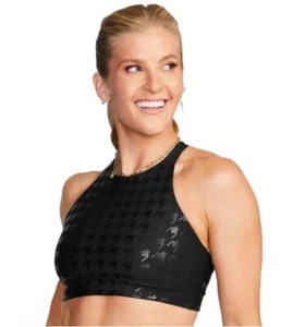 Peloton Größe S Small Show Up hochgeschlossener Racerback Sport-BH schwarz Print neu mit Etikett - Bild 1 von 2