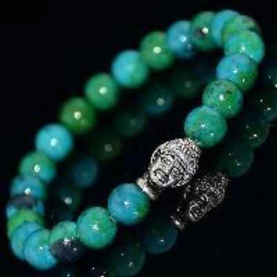 8mm Natural round Malachite gemstone beads Buddha head Bracelet - Image 1 of 4