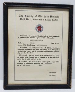 Aviso de muerte de la Sociedad de la 28ª División 1961 - Imagen 1 de 5