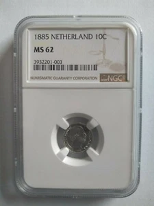 Netherlands 10 cent 1885 NGC MS 62 - Picture 1 of 2