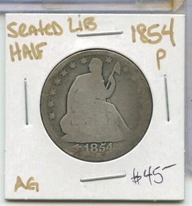 1854-P Arrows Silver Seated Liberty Half Dollar 50c Philadelphia Mint - SS726 - Picture 1 of 3