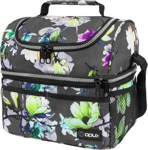 Insulated lunch bag, double-layer lunch box for preparation, flower gray - Picture 1 of 8