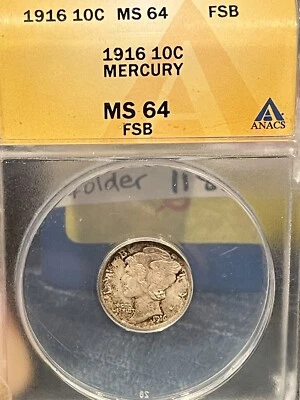 1916 Mercury Dime ANACS MS64 FSB Full Bands (#701)(#894) - Image 1 of 2