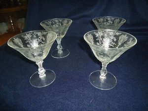 4 Cambridge Glass Etched Rose Point 4 3/4” Low Sherbet Champagne stem 3121 - Picture 1 of 4