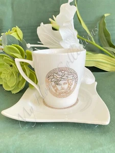 Versace Medusa Coffee Cup & Saucer Set 12-Piece Gold White 240ml Luxury - Picture 1 of 6