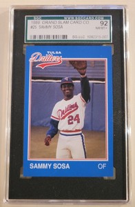1989 GRAND SLAM CARD CO #25 SAMMY SOSA ROOKIE SGC 92 NM/MT+ TULSA DRILLERS