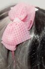 NEW Pink narrow satin aliceband with large gingham net side bow girls fashion