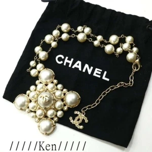 CHANEL Necklace AUTH Coco chain CC Rare Pendant Fake pearl Gold 59cm Choker F/S - Picture 1 of 12