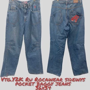 Pantalones de mezclilla vintage Rocawear 36x34 para hombre Y2K años 90 bordados bolsillo lateral holgados anchos - Imagen 1 de 24
