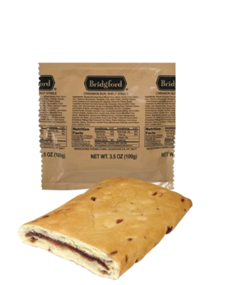 Cinnamon Bun 3 Pack Desert MRE Survival Food Bridgford Ready to Eat meals