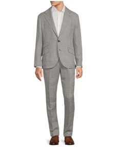 New Brunello Cucinelli Linen Blend Plaid Men Grey Suit 46 36 $6900 - Picture 1 of 4