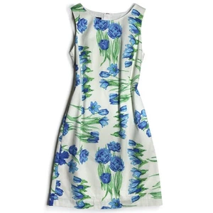 Talbots Dress Women's 6P Blue Ivory Tulip Print Career Office Capsule Wardrobe - Picture 1 of 13