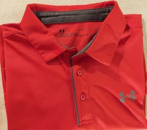 Under Armour Poloshirt Herren XL rot Loose Fit Heatgear Sport Outdoor grauer Besatz - Bild 1 von 10