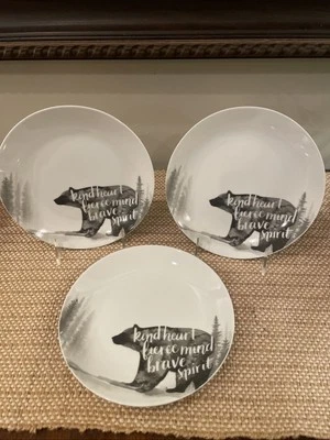 MIKASA “Wise Walkers” Bear Porcelain 8” Salad Plate Set of 3 White & Gray - Image 1 of 4