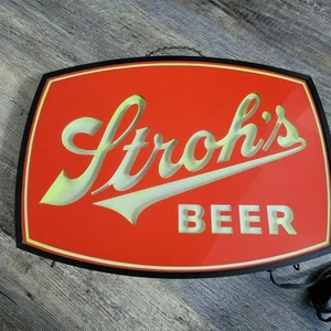 Vintage Double Sided Stroh's Beer Hanging Light Bar Mancave Sign Florescent Work - Picture 1 of 15