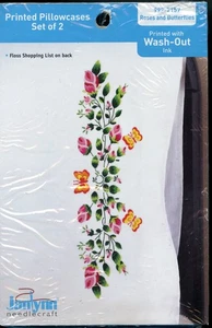 TWO Pillowcases - ROSES and BUTTERFLIES - 20x30" - Janlynn Stamped Embroidery - Picture 1 of 3