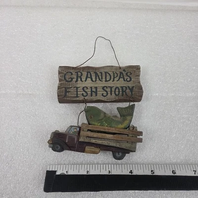 Grandpa's Fish Story Rustic Wall Hanging Sign Truck with Big Fish Cabin Decor - Image 1 of 4