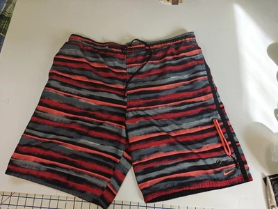 Nike Swim Shorts Size XL Red Orange Gray Black Vacation Beachwear Zipper Pocket - Image 1 of 4