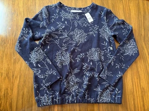 Ann Taylor Damen XS marineblau weiß Blumen Langarm Rundhals Karriere TOP neu mit Etikett - Bild 1 von 11