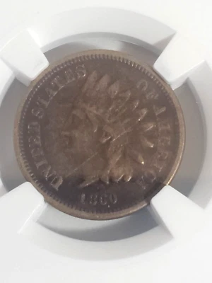 Indian Head Cent 1860 Pointed Bust NGC VF Details Environmental Damage - Image 1 of 4