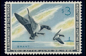US RW30 $3 1963 Hunting Permit Stamp Pair of Brant Landing multicolored VF-XF NH - Picture 1 of 2