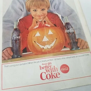1964 Coca Cola Halloween Anzeige Kürbis Jack O Laterne Magazin Ad Coke Original - Bild 1 von 6