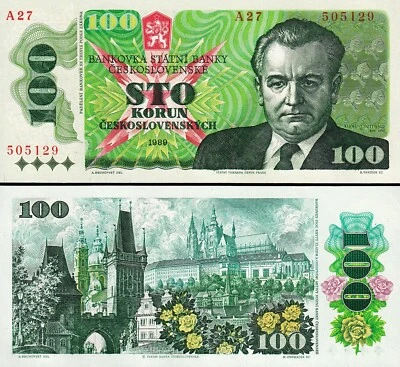 Czechoslovakia 100 Korun 1989, UNC, P-97, Prefix A27 - Image 1 of 3