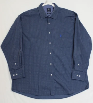 Camisa de Vestir US Polo Assn Abotonada Hombres XXL Calce Ajustado Azul Estampado Cuadrado Preppy Foto 1 de 4