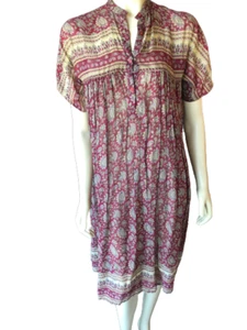 Vintage 1970s Indian Block Print on Gauzy Cotton Shift Dress Boho hippie Sz S/M - Picture 1 of 6