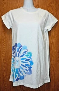 Girls White Blue Floral Lands End Tee Shirt Size Large 14 excellent - Picture 1 of 2