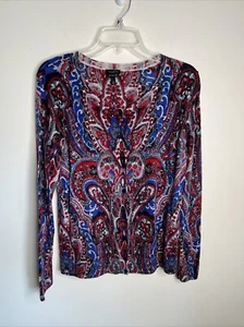 Talbots Merion Wool Women's L Paisley Button Long Sl Cardigan Sweater - Pristine - Picture 1 of 10