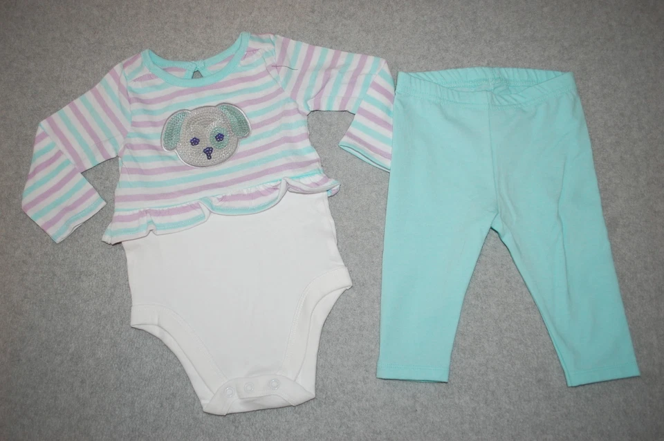 Bebé Niñas Conjunto L/S BODY Púrpura Rayas SEQUIN CACHORRO Como Nuevo Leggings 3-6 MO Foto 1 de 1