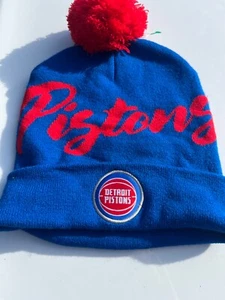 Detroit Pistons Logo 'Knit Pom Beanie Winter Hat Red White Blue New - Picture 1 of 4
