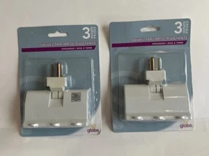 2 pc - GLOBE 3 Outlet Lateral Swivel Grounded Wall Adapter Tap NEW - Photo 1/15